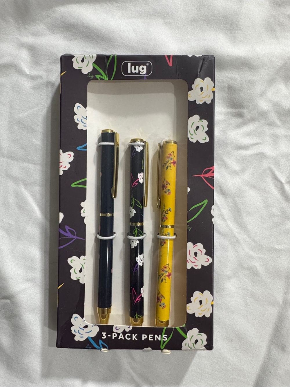 lug Floral 3-Pack Pens - Black, Floral Black, Yellow